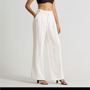 High Waisted White Linen Pants
